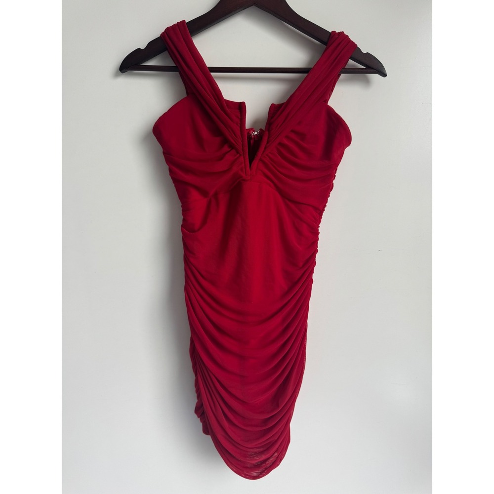 Saints + Secrets Red Ruched Bodycon Mini Dress Sexy Cocktail Party Medium NYE